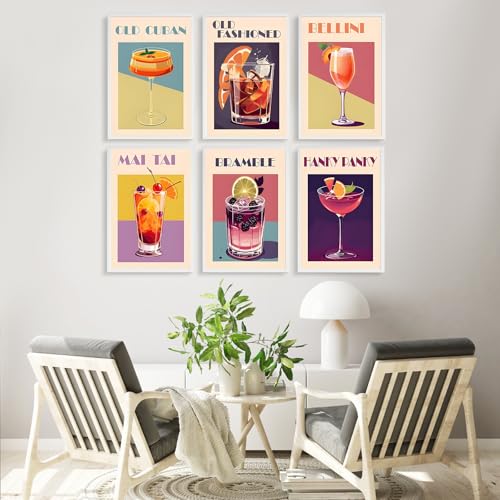 Fountor 6 Pack Paint by Numbers Kit for Adults Beginner, Cocktail Adult Paint by Number Kits on Canvas Without Frame, Cocktail Oil Painting by Numbers for Home Decor Gift 8” W x 12”L - color: LKOP6P-9