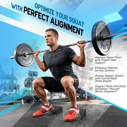 Squat Wedge for Heel Elevated Squats: Portable Non-Slip Blocks with Instructions for Leg & Glutes Exercises - Improve Squat Depth, Knee Mobility, Keep Proper Form for Home, Gym & Studio