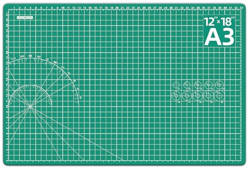 DIYSELF 12in×18in Cutting Mat for Sewing, A3 Self Healing Cutting Craft Mat | A3 Green Cutting Mat for Rotary Cutter, Sewing, Fabric, Quilting, 5-Ply Hobby Craft Mat Double Side for Home, Studio and DIY - color: Green, size: 18"L x 12"W