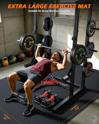Rendpas Large Exercise Mat for Home Gym, 8mm Extra Thick Workout Mat - color: 12*6 FT Black