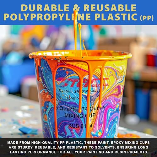 Custom Shop Paint Mixing Cups, 5-Quart (48 Pack) - Plastic Measuring Cups for Liquids, Automotive Painting, Epoxy Resin, Acrylic Arts, Crafts, Disposable or Reusable, Graduated, Mixing Ratios - size: 48 Count (Pack of 1)