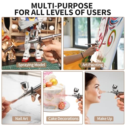 Airbrush Guns for Painting, Double Action Trigger Airbrush Kit with 0.3mm/0.5mm/0.8mm Needles/Nozzle Sets, Replaceable Fluid Cup, Airbrush Spray Set for Painting Nails Cake Tattoo - color: W001-Walnut