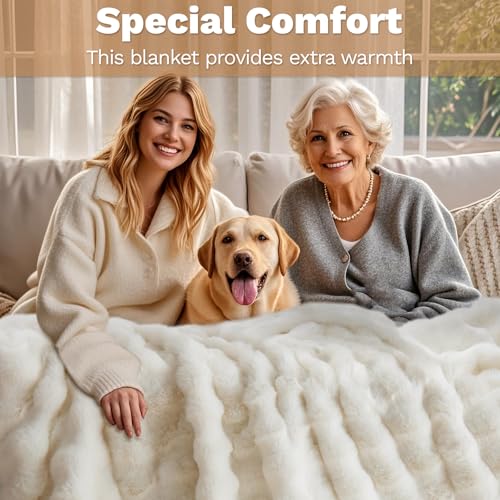 LIFEYJ Faux Fur Throw Blanket for Couch,Soft Plush Bubble Blanket,60"x80" - color: G-white, size: 60"W x 80"L