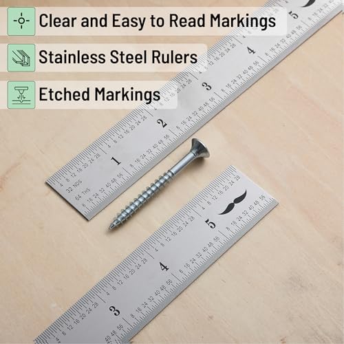 Mr. Pen- Machinist Ruler, 6 Inch, 2 Pack, Stainless Steel Imperial | Precision Measuring Tool, 1/8", 1/16", 1/32", 1/64" Graduation for Engineering, Carpentry, Drafting, Office, School - style: 6 inch, 2 Pack 1/8-1/64 Graduation