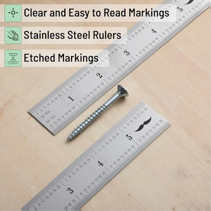 Mr. Pen- Machinist Ruler, 6 Inch, 2 Pack, Stainless Steel Imperial | Precision Measuring Tool, 1/8", 1/16", 1/32", 1/64" Graduation for Engineering, Carpentry, Drafting, Office, School - style: 6 inch, 2 Pack 1/8-1/64 Graduation