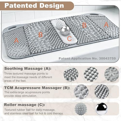 FREATECH Foot Massage Acupressure Mat with Massage Balls for Foot Pain & Plantar Fasciitis Relief, Zoned Reflexology Pressure Point Mat for Sitting & Standing, Safe Food-Grade Silicone, 22'' x 13''
