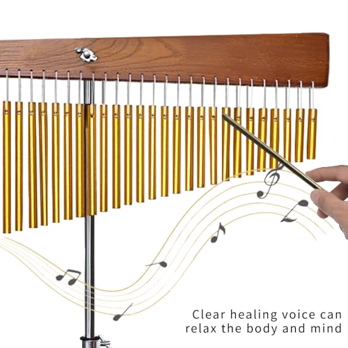 ENNBOM 36 Note Adjustable Height Wind Chime Single-row Percussion Chime with Collapsible Tripod Stand Bar Chime for Class Yoga Gold - color: 36 Note Chime