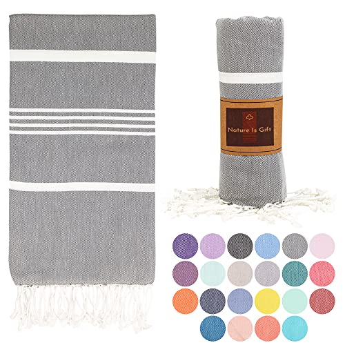 Beach Towel 100% Cotton Turkish Beach Towel Adult 38x70 Inch Pre-washed Absorbent Extra Large|Sand Free Quick Dry BathTowels|Lightweight Blanket|Travel Cruise Camping Spa Gym Yoga Towel|Dapple Grey - color: Silver Grey