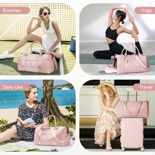 Gym Bag for Women Men with Shoes Compartment,Sports Duffle Bag Personal item travel Duffel Bags Tote Bag Small Carry on Weekender Overnight Bags Workout Dance Bag Hospital Holdalls Pink - color: A4-Pink
