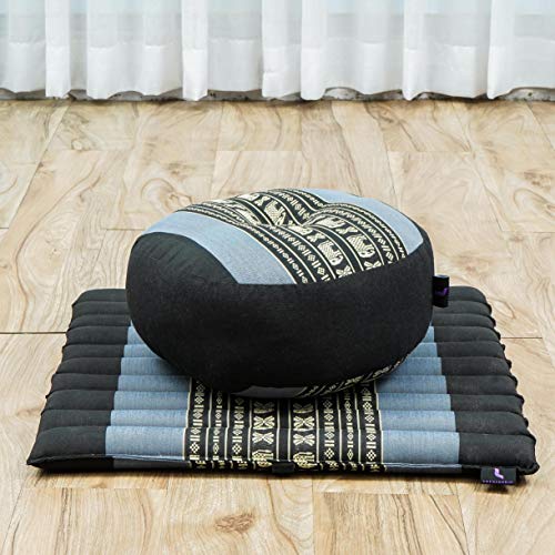 Leewadee Meditation Cushion Set – 1 Small Zafu Yoga Pillow and 1 Small Roll-Up Zabuton Mat Filled with Kapok - color: Sf15 - Blue