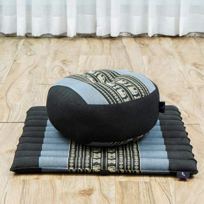 Leewadee Meditation Cushion Set – 1 Small Zafu Yoga Pillow and 1 Small Roll-Up Zabuton Mat Filled with Kapok - color: Sf15 - Blue