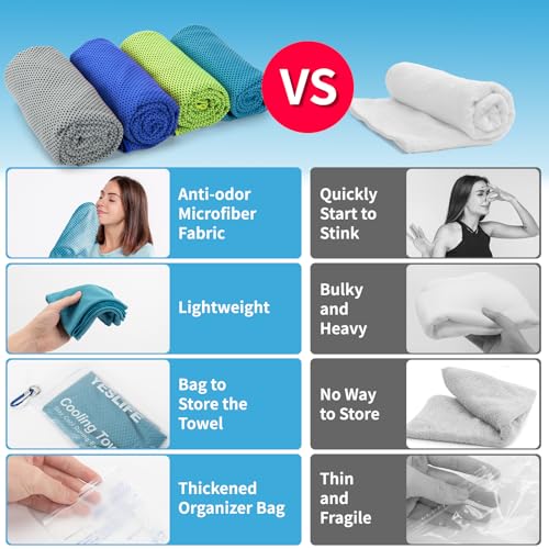 YESLIFE 4-Pack Cooling Towels (40"x 12"), Cooling Neck Wraps, Ice Towel - color: Deep Blue, Grey, Green, Light Blue