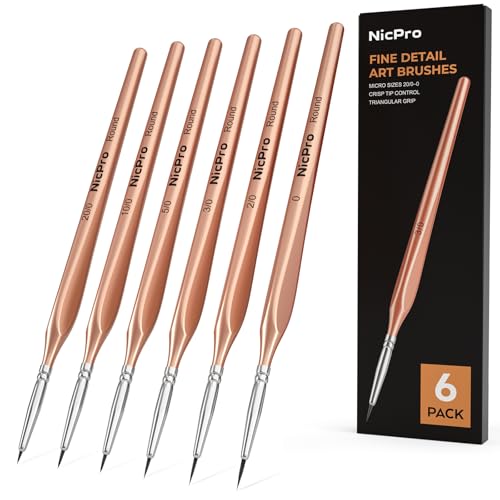 Nicpro Detail Paint Brushes, 6 PCS Extra Fine Tip Miniature Paint Brush Set | 20/0-0 Round Micro Tiny Small Brushes for Acrylic Watercolor Oil Model Painting Rock Crafts Paint by Numbers Adult Art Kit - color: Rose Gold, size: 6 pieces - 20/0-0