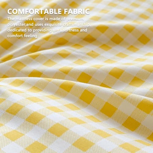 Yellow Gingham Japanese Floor Mattress Futon Cover, Queen - color: Yellow Gingham, size: Queen