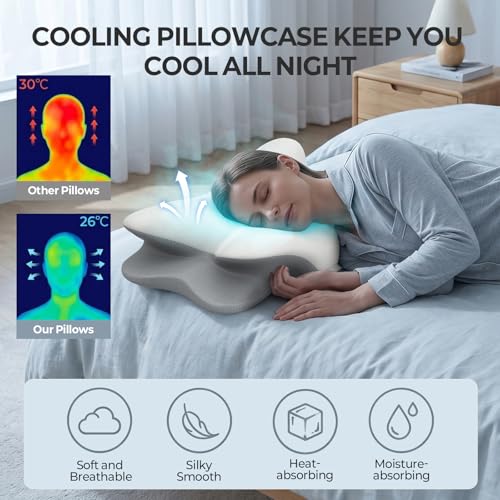 Cervical Neck Pillow for Pain Relief - Ergonomic Memory Foam Pillows - color: Grey