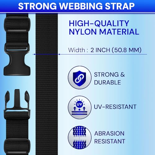 TECEUM 2" Nylon Strap Kit with Buckles, Black 6 yards Repair Set | Heavy duty hardware kit: 6yd webbing, 6 quick release buckles, 12 tri-glide slide clips, 6 metal D-rings for crafting. - color: Black, size: 2" - 6 yards, style: 6 Buckle - 12 Slides - 6 D