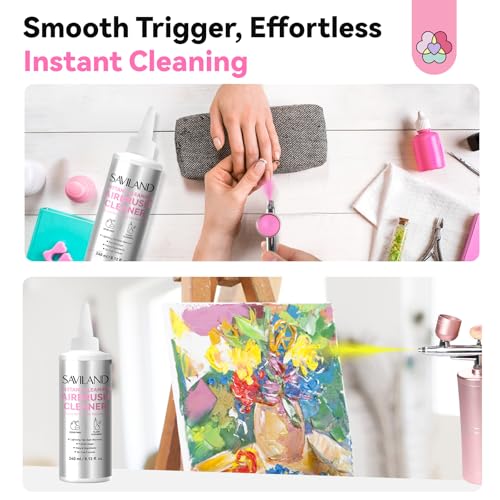 SAVILAND Airbrush Cleaner Instant Cleaning: 8.12 fl. oz Airbrush Cleaner Solution Low Odor Natural Ingredients Quickly Remove Water-Based Acrylic Paint Watercolor Airbrush Gel Nail Polish Clean Clog | Low Odor, Natural Ingredients, Quickly Remove Water-Ba