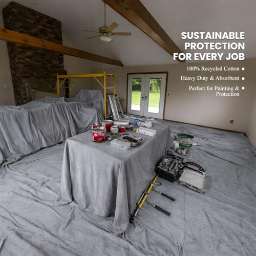 Silver Canvas Drop Cloth (6 x 9 Feet - Pack of 2) - Recycled Cotton Painters Drop Cloth for Painting, Furniture & Floor Protection - All Purpose Canvas tarp with Double Stitched Edges - size: 6' x 9' - Pack of 2