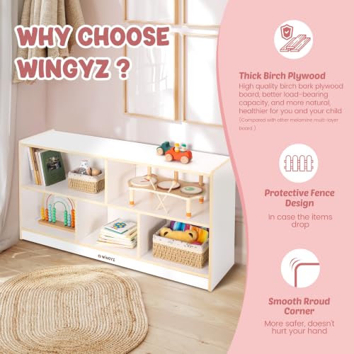 WINGYZ Montessori Shelf, 5-Section Wooden Storage Cabinet, FSC Safety 45" L - size: 43.3"D x 12"W x 24"H