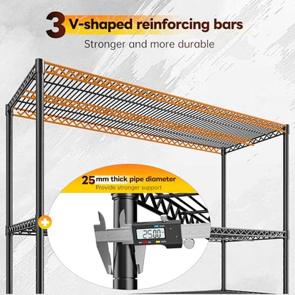 REIBII 4-Tier 2560LBS Heavy Duty Shelving,55.5"W Adjustable Storage Shelves | 2560 lbs commercial shelf,heavy-duty steel,25mm rods,powder-coated rust-proof,adjustable tiers, ool-free,garage, warehouse - size: 55.5"H x 55.5"W x 18"D