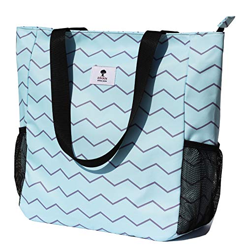 ESVAN Original Floral Water Resistant Large Tote Bag Shoulder Bag for Gym Beach Travel Daily Bags Upgraded - color: [U] Navy