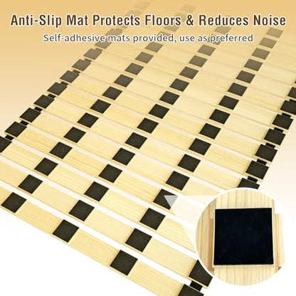 Japanese Tatami Mat Floor Bed, Knotless Solid Wood, Roll-Up Slatted, Bed Plate with 2 Storage Straps, Moisture-Proof and Breathable for Floor Sleeping or Futon Mattress, Twin - size: Twin