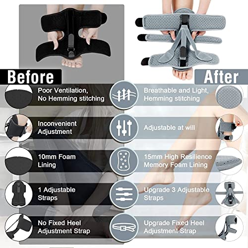 Plantar Fasciitis Night Splint-Upgrade 3 Adjustable Planter Facetious Relief Brace,Support Relief Foot Drop Achilles Tendonitis Day Night(Gray-2PC)