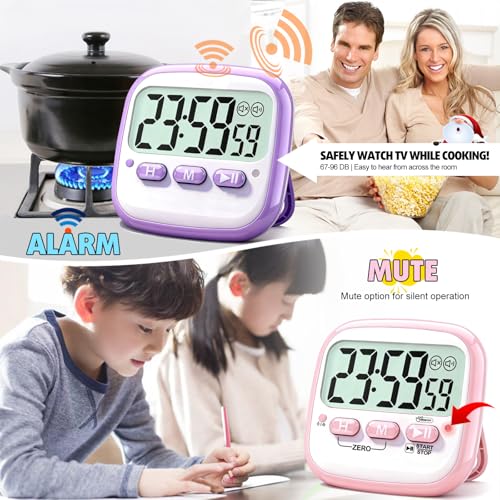 Antonki 2 Pack Classroom Timers for Kids Teachers, Magnetic Countdown Digital Kitchen Timer for Cooking, Study, Exercise, Games, Time Mangement - Loud/Silent Mode - Battery Included - color: 2* Pink & Purple ( Girls Favorite )