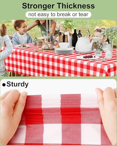 Smiry 8 Packs Gingham Disposable Table Cloth, 54 x 108 Inch Waterproof Plastic Tablecloth, Rectangle Red and White Checkered Table Covers for Picnic, Party, Birthday, Banquet - color: Red and White, size: 54"x108" (Pack of 8)