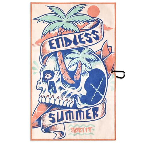 RokFit Gym & Golf Towel – Multi-Use, Quick-Dry, Durable Utility Towel with Bold Graphic and Carabiner Clip (Endless Summer) - color: Endless Summer