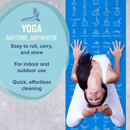 NewMe Fitness Yoga Mat for Women and Men - Large, 5mm Thick, 68 Inch Long, Non Slip Exercise Mats w/ 70 Printed Yoga Poses for Pilates, Workout and Stretching - Home and Gym Essentials - color: Blue