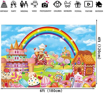 Candyland Theme Party Photography Backdrop for Kid Adult 6x4FT | Cartoon Rainbow Lollipop Sweet Donut Ice cream Background Ice cream Birthday Party Decoration Banner Baby Shower Photo Props - size: 6x4ft(70x40inch)