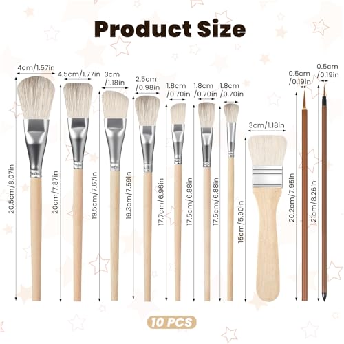 10 PCS Pottery Paint Brushes, Pottery Glazing Brushes Multiple Sizes Wool Blending Brush Soft Bristle Underglaze Brush for Potterys Canvas Watercolor Oil Painting Clay Creating