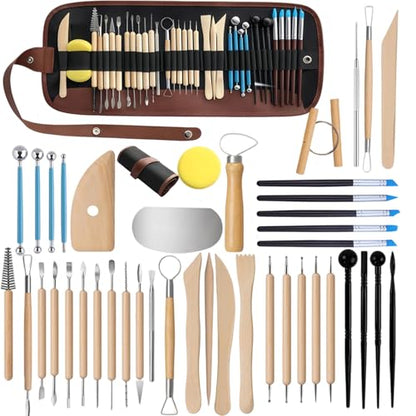 43 PCS Clay Tool,Clay Sculpting Tools Kit with Storage Bag | Texturing&refining ceramics,polymer&air-dry clay.Canvas roll protects tools,Professional tools for crafters&DIY sculpting