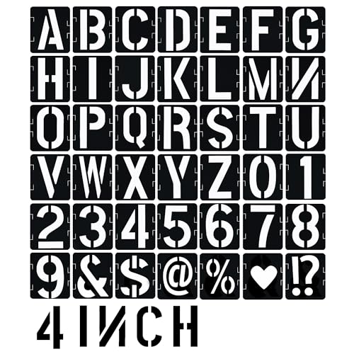 4 Inch Letter Stencils 42 Pcs ReusableTemplates Symbol Numbers Interlocking Stencil Kit Plastic Number Stencils for Wood,Wall,Paper,Fabric,Glass,Signage,DIY Art Projects - style: 4 Inch