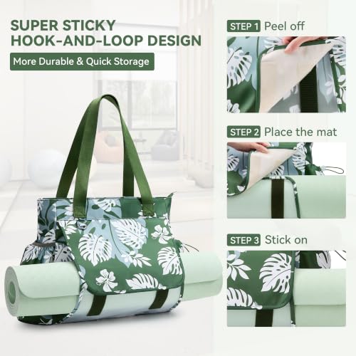 WLLWOO Thick Yoga Mat Bag Women Gym Tote Breathable Mesh Holder Wet Pocket - color: Dark Green Leaf