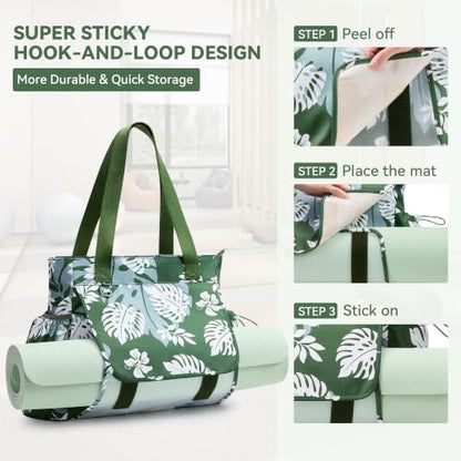 WLLWOO Thick Yoga Mat Bag Women Gym Tote Breathable Mesh Holder Wet Pocket - color: Dark Green Leaf