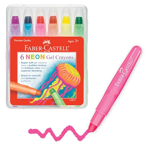 Faber-Castell Neon Gel Crayons: 6 Jumbo Drawing Sticks in a Durable Storage Case: Toddler Art Supplies for Coloring, Twistable Crayons for Kids Drawing Supplies (Ages 3+) - style: 6 Neon Colors