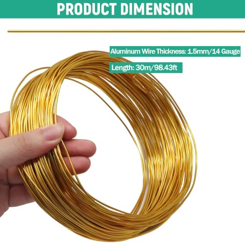 Luomorgo 14 Gauge Aluminum Craft Wire, 100FT, Yellow | Anodized, Bendable, Jewelry Making, DIY Crafts, Floral & Sculpting - color: Yellow, size: 14 Gauge