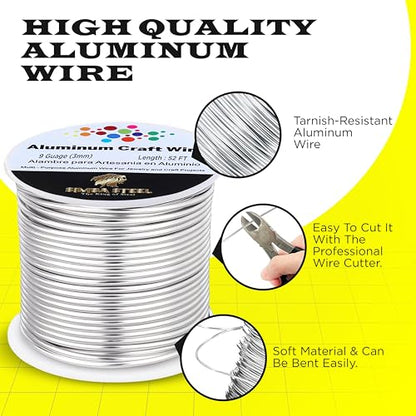 9 Gauge Aluminum Wire 52 Ft (Silver, 3mm), Metal Armature Wire for Sculpting, Aluminum Craft Material, Jewelry Making, Bendable for Crafts, Beading & Floral Design by Simba Steel - style: 9 Gauge x 52 FT