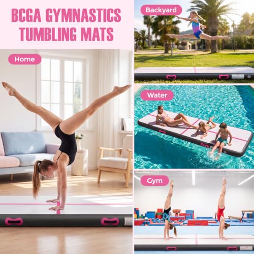 Inflatable Gymnastics Mat Air Tumble Track Tumbling Mats with Pump - color: Pink Black, size: 13ft*3.3ft*4inch(4m*1m*10cm)