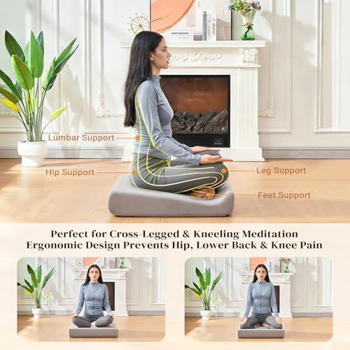 Meditation Cushion Set with High-Density Foam : 26.4" Large Floor Pillow for Yoga, Meditation, Sitting，Zafu & Zabuton Removable Washable Luxe Velvet Cover