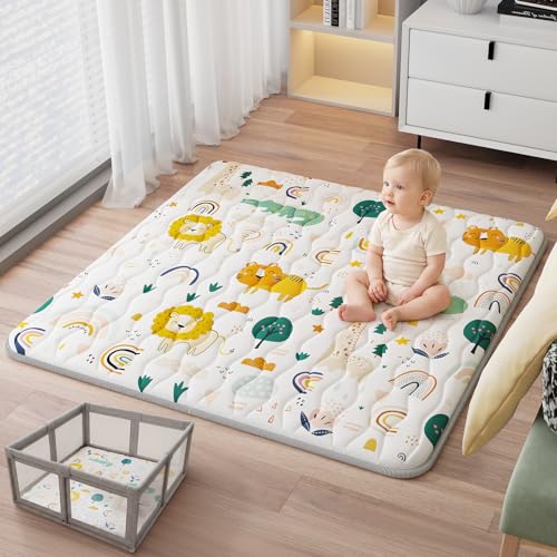 Baby Play Mat for Floor, Thick Soft 50" X 50" Baby Floor Play Mat, Machine Washable and Non-Slip Baby Play Mats, Waterproof Crawling Play Mat for Babies, Toddlers & Infants, Rainbow and Animal - color: Animals, size: 50" x 50"
