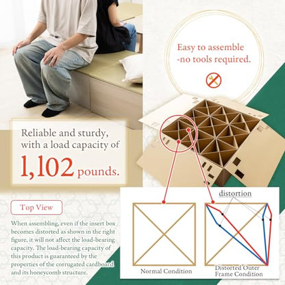 BJDesign Square Tatami Bench Platform, Igusa Rush Grass Top, Natural 3 Sets