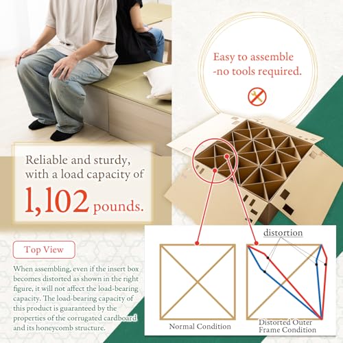 BJDesign Square Tatami Bench Platform, Igusa Rush Grass Top, Natural 1 Set