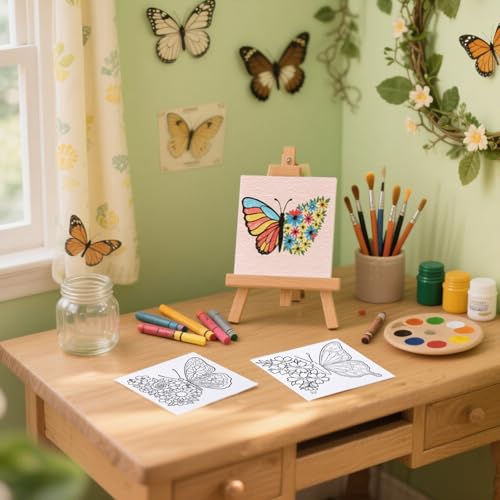 12 Packs Butterfly Pre Drawn Canvas to Paint, Pre Printed Canvas for Painting, Pre Stretched Canvas Outline Painting Boards for Beginners, Students, Party Favors(4 * 4in) - color: butterfly