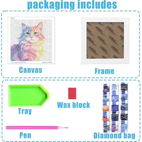 geesfayan Diamond Art Kits for Kids Ages 8-12,6 Inch DIY Gem Art Painting with 7 Inch Frame, Complete Starter Kit for Beginners, Creative Arts & Crafts Gift for Girls & Boys (Cat) - color: Cat