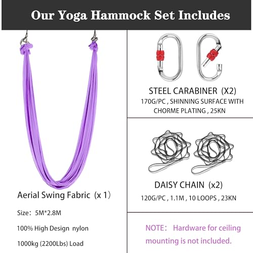 5.5 Yards Aerial silks swing outside yoga hammock,Aerial silk start set | Aerial Silks For Gymnastics outside Aerial Yoga Swing For Adults - color: Light Purple