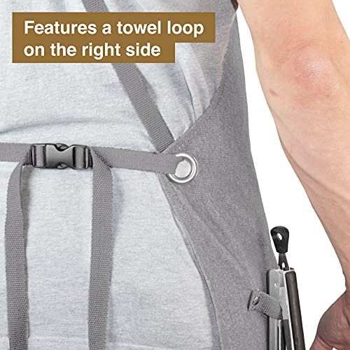 Hudson Durable Goods - Professional Grade Chef Apron for Kitchen, BBQ & Grill - color: Grey Denim