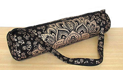 ICC Black Gold Mandala Full-Zip Exercise Yoga Mat Carry Bag Gym Beach Pilates Carrier Bags Hippie Mandala Indian Cotton Bag - style: Black Gold Flower